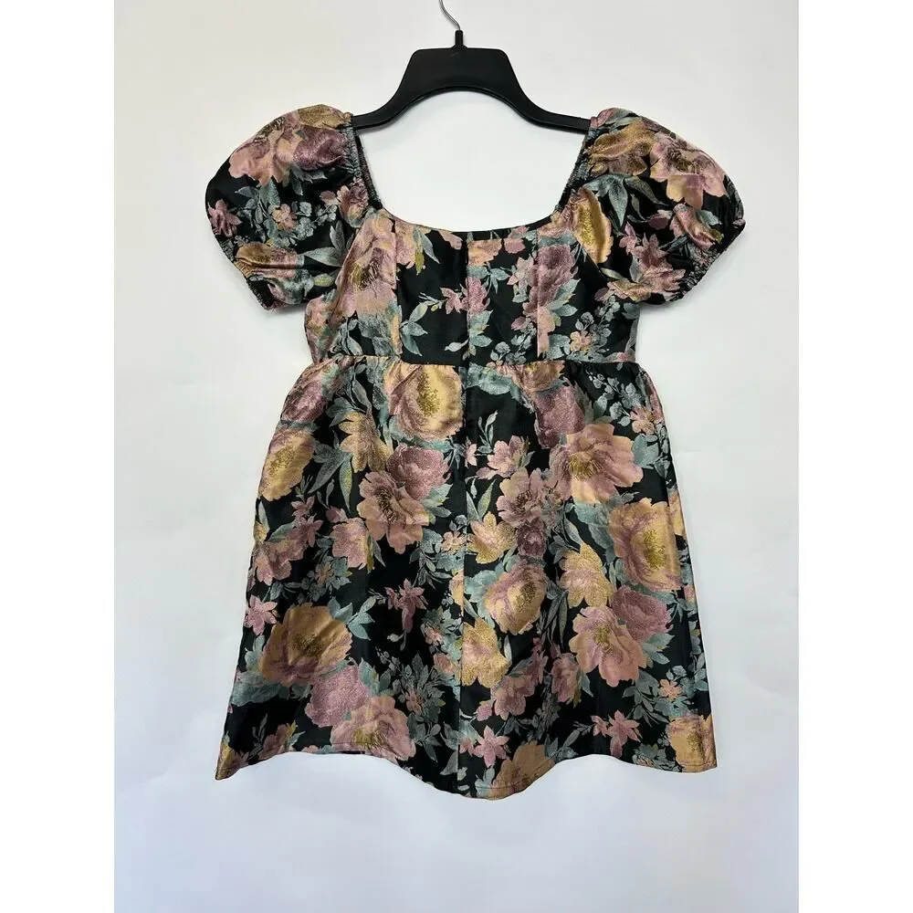 Aqua Girls Pink and Yellow Black Floral dress Size L‎ 10/12
